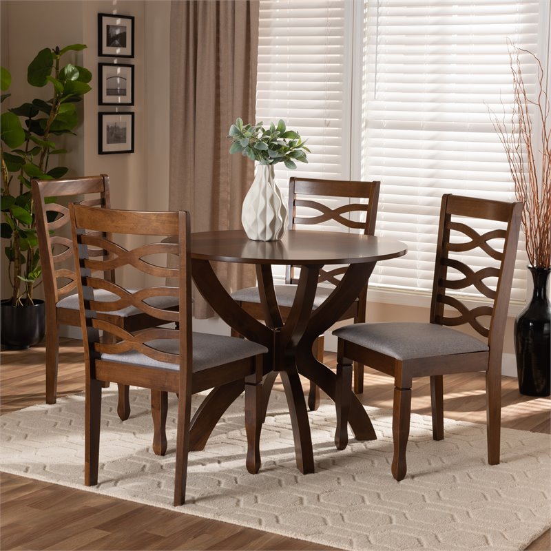 Bowery Hill Gray Fabric and Walnut Finished Wood 5-Piece Dining Set