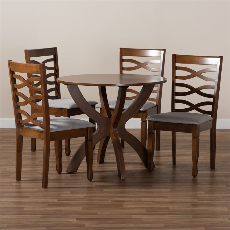Bowery Hill Gray Fabric and Walnut Finished Wood 5-Piece Dining Set