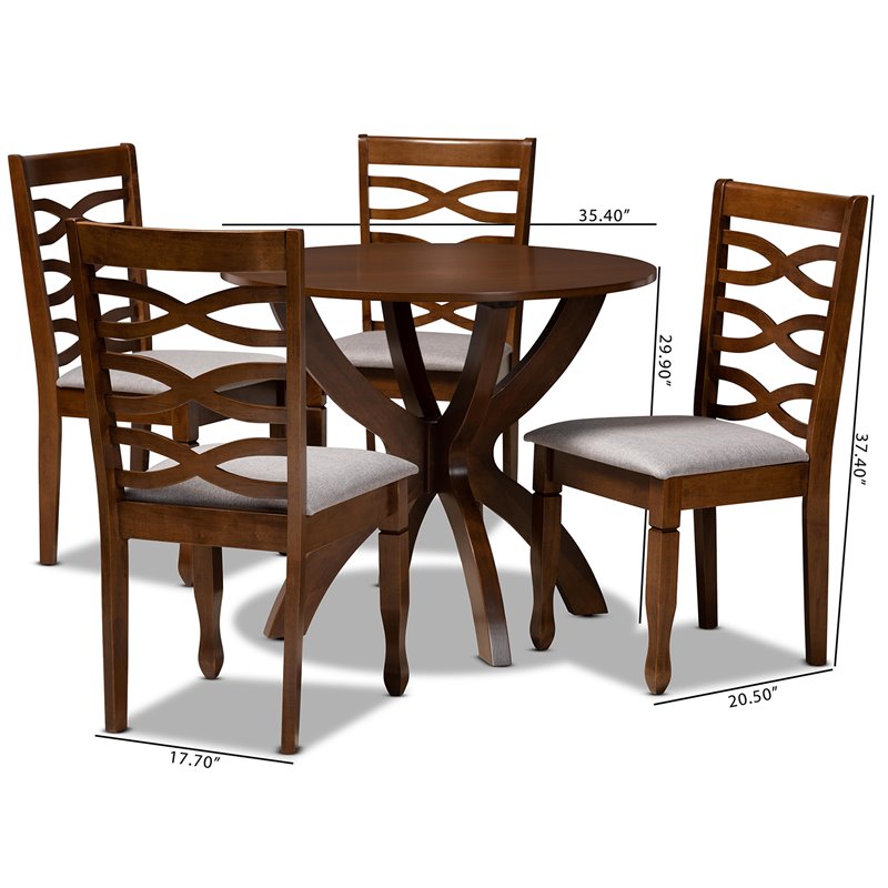 Bowery Hill Gray Fabric and Walnut Finished Wood 5-Piece Dining Set
