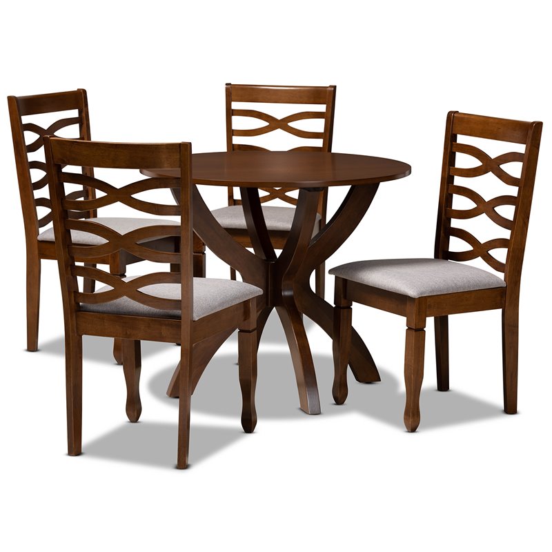 Bowery Hill Gray Fabric and Walnut Finished Wood 5-Piece Dining Set