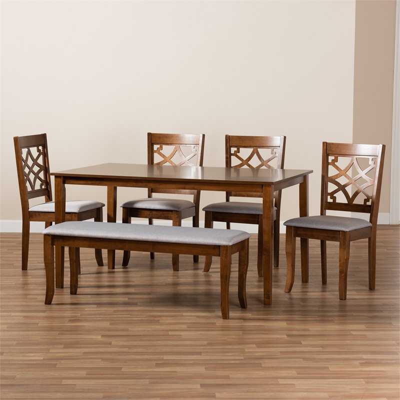 Bowery Hill Gray Fabric and Walnut Finished Wood 6-Piece Dining Set