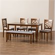Bowery Hill Gray Fabric and Walnut Finished Wood 6-Piece Dining Set