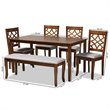 Bowery Hill Gray Fabric and Walnut Finished Wood 6-Piece Dining Set