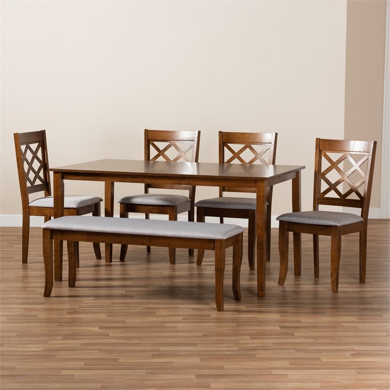 Bowery Hill Gray Fabric and Walnut Finished Wood 6-Piece Dining Set