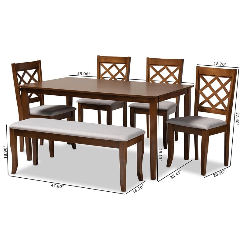 Bowery Hill Gray Fabric and Walnut Finished Wood 6-Piece Dining Set