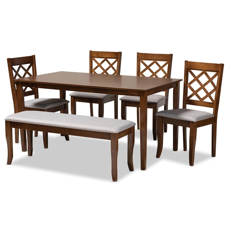 Bowery Hill Gray Fabric and Walnut Finished Wood 6-Piece Dining Set