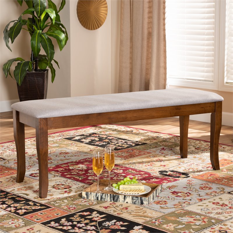 Bowery Hill Modern Grey Fabric Upholstered and Walnut Wood Dining Bench