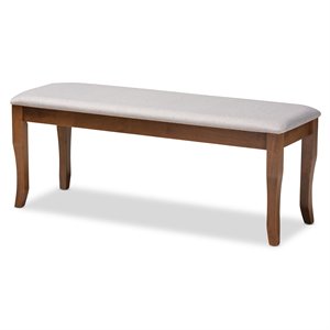bowery hill modern grey fabric upholstered and walnut wood dining bench