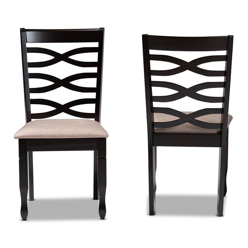 Bowery Hill Sand Fabric Dark Brown Finished 2-Piece Dining Chair Set