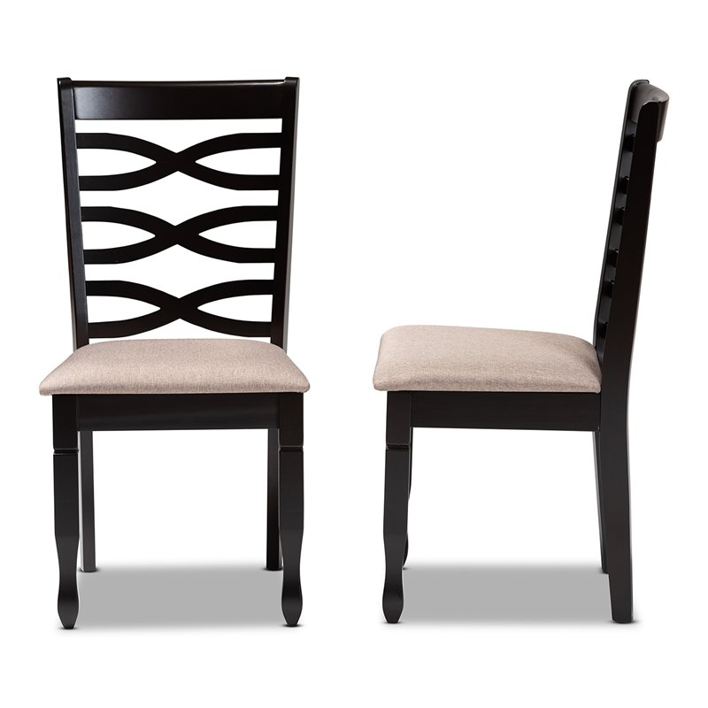 Bowery Hill Sand Fabric Dark Brown Finished 2-Piece Dining Chair Set
