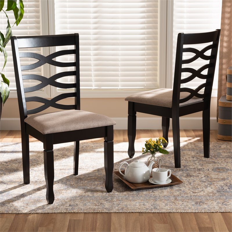 Bowery Hill Sand Fabric Dark Brown Finished 2-Piece Dining Chair Set