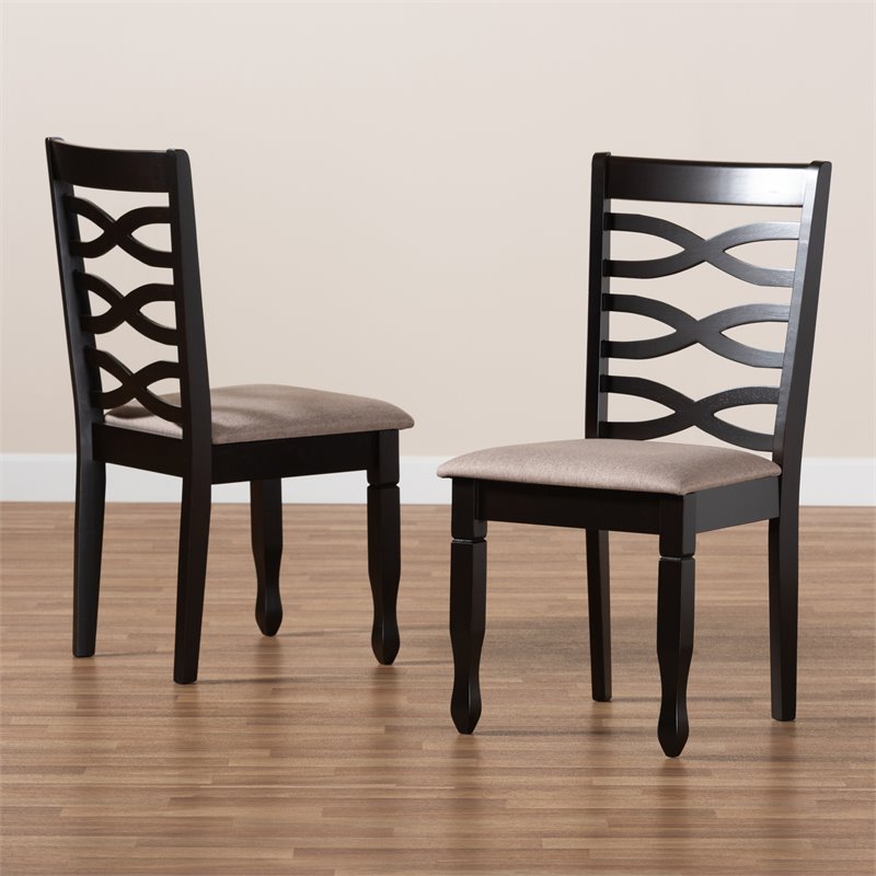 Bowery Hill Sand Fabric Dark Brown Finished 2-Piece Dining Chair Set