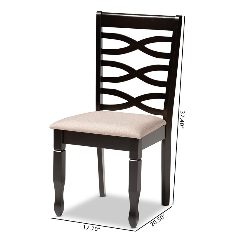 Bowery Hill Sand Fabric Dark Brown Finished 2-Piece Dining Chair Set