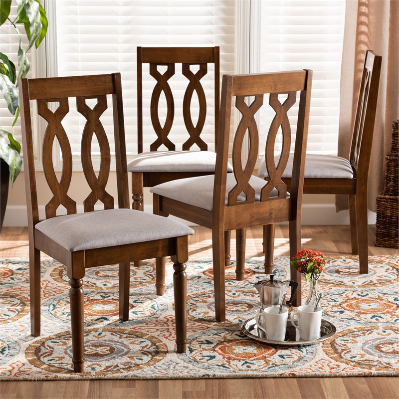 Bowery Hill Gray Fabric Walnut Finished 4-Piece Wood Dining Chair Set