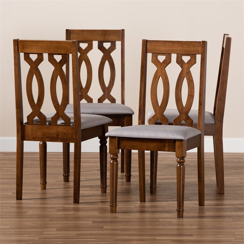Bowery Hill Gray Fabric Walnut Finished 4-Piece Wood Dining Chair Set