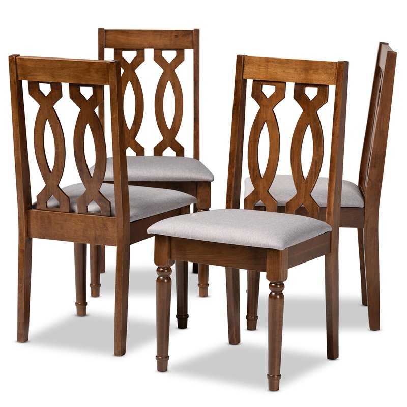 Bowery Hill Gray Fabric Walnut Finished 4-Piece Wood Dining Chair Set