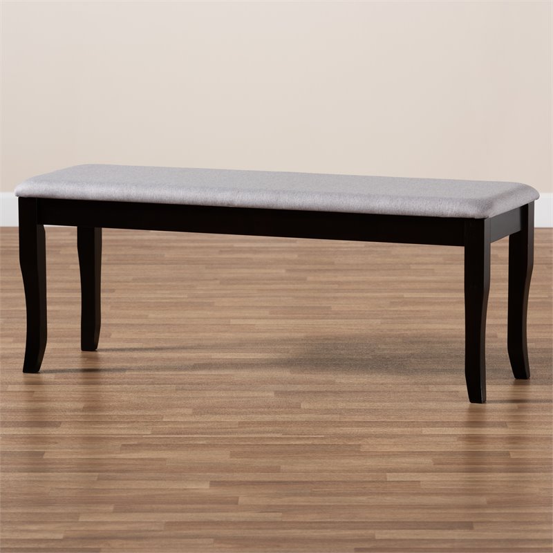 Bowery Hill Transitional Gray Fabric and Dark Brown Finished Wood Dining Bench