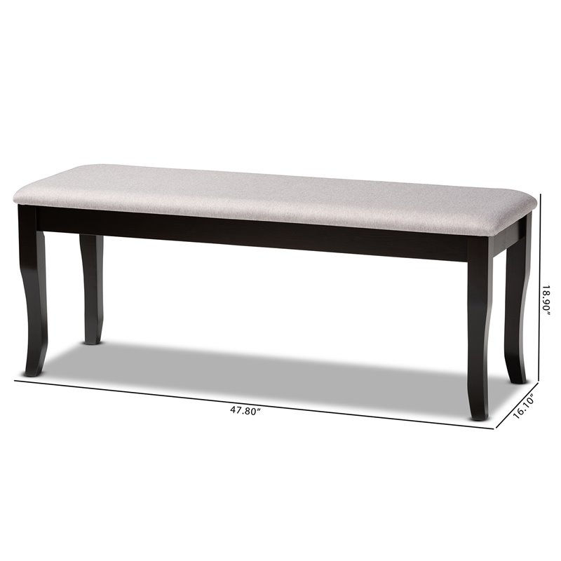 Bowery Hill Transitional Gray Fabric and Dark Brown Finished Wood Dining Bench