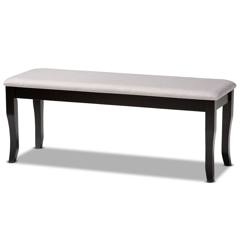 Bowery Hill Transitional Gray Fabric and Dark Brown Finished Wood Dining Bench