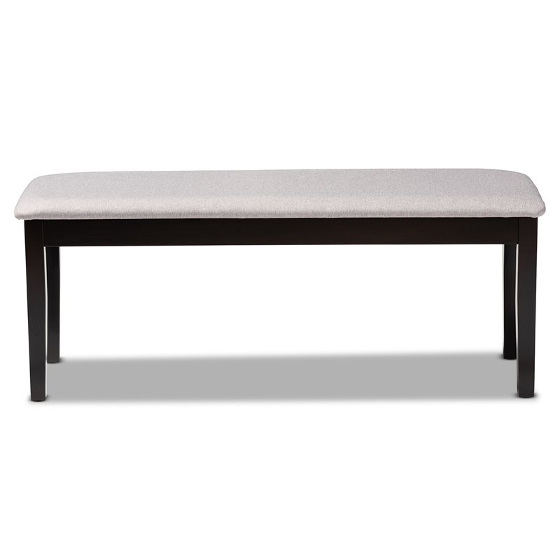 Bowery Hill Gray Fabric and Dark Brown Finished Wood Dining Bench
