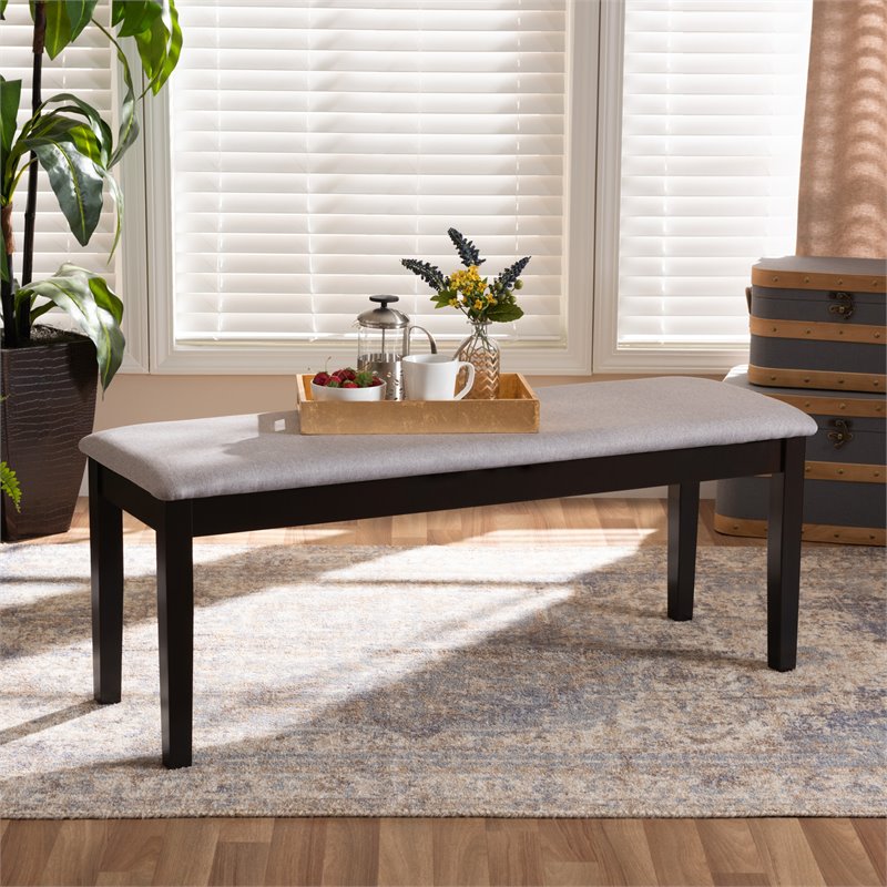 Bowery Hill Gray Fabric and Dark Brown Finished Wood Dining Bench
