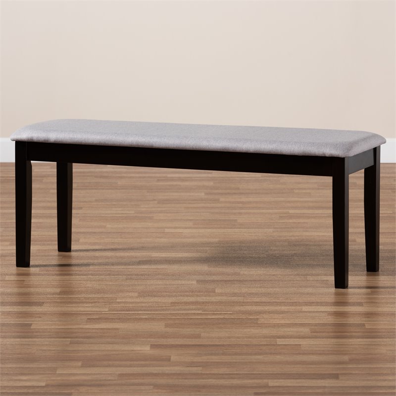 Bowery Hill Gray Fabric and Dark Brown Finished Wood Dining Bench