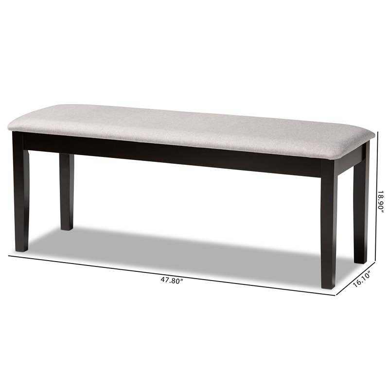 Bowery Hill Gray Fabric and Dark Brown Finished Wood Dining Bench