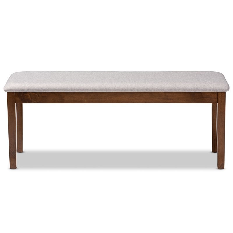 Bowery Hill Gray Fabric and Walnut Finished Wood Dining Bench