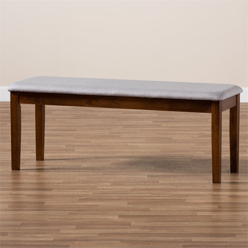 Bowery Hill Gray Fabric and Walnut Finished Wood Dining Bench