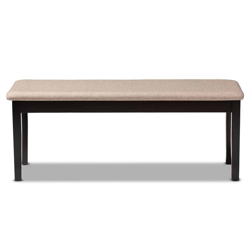 Bowery Hill Sand Fabric and Dark Brown Finished Wood Dining Bench