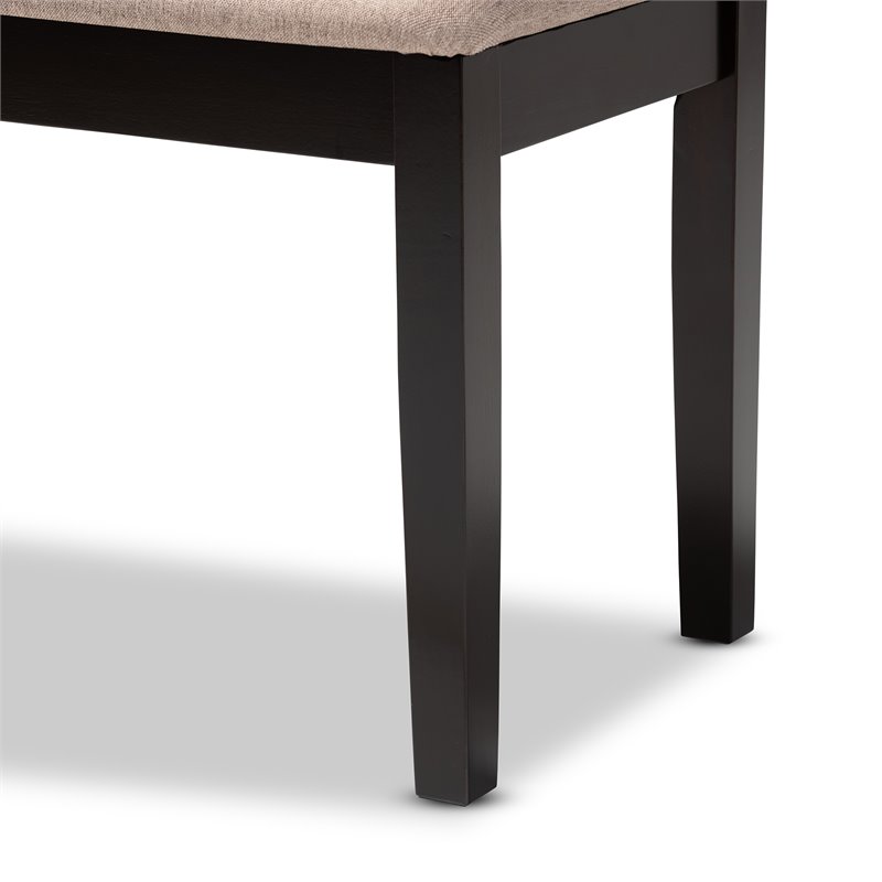 Bowery Hill Sand Fabric and Dark Brown Finished Wood Dining Bench