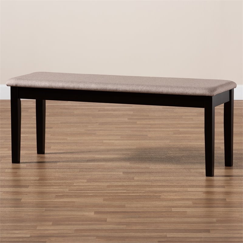 Bowery Hill Sand Fabric and Dark Brown Finished Wood Dining Bench