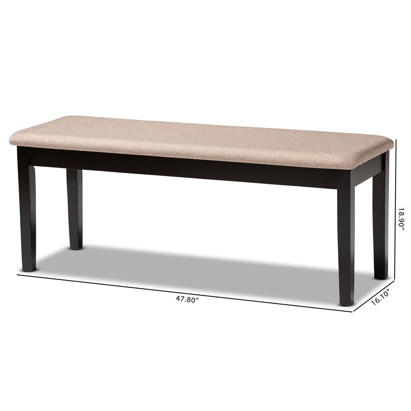 Bowery Hill Sand Fabric and Dark Brown Finished Wood Dining Bench