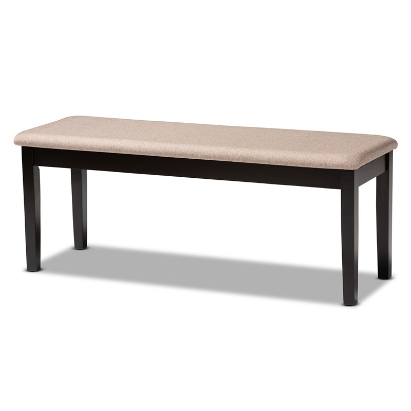 Bowery Hill Sand Fabric and Dark Brown Finished Wood Dining Bench