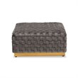 Bowery Hill Gray Velvet Fabric and Gold Finished Square Cocktail Ottoman