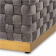 Bowery Hill Gray Velvet Fabric and Gold Finished Square Cocktail Ottoman