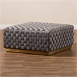 Bowery Hill Gray Velvet Fabric and Gold Finished Square Cocktail Ottoman