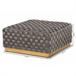 Bowery Hill Gray Velvet Fabric and Gold Finished Square Cocktail Ottoman