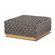 Bowery Hill Gray Velvet Fabric and Gold Finished Square Cocktail Ottoman