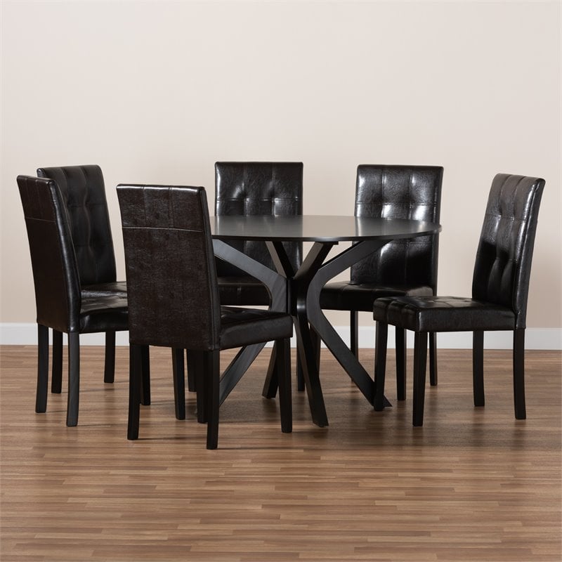 Bowery Hill Dark Brown Faux Leather Wood 7-Piece Dining Set