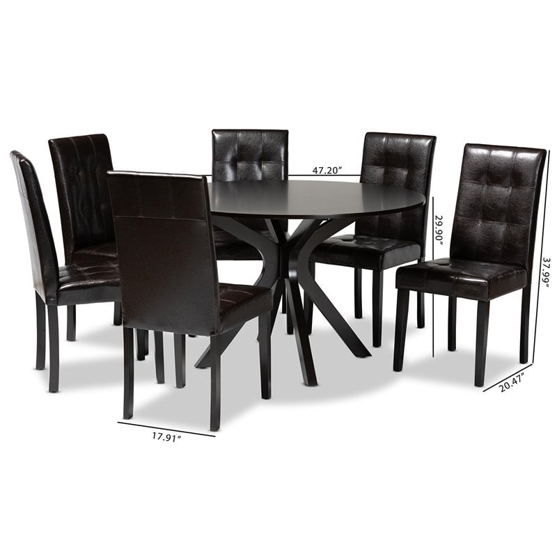 Bowery Hill Dark Brown Faux Leather Wood 7-Piece Dining Set