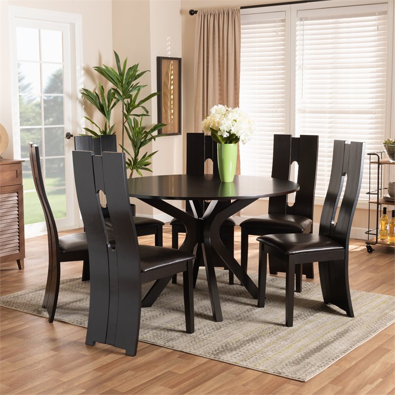 Bowery Hill Dark Brown Faux Leather  Wood 7-Piece Dining Set