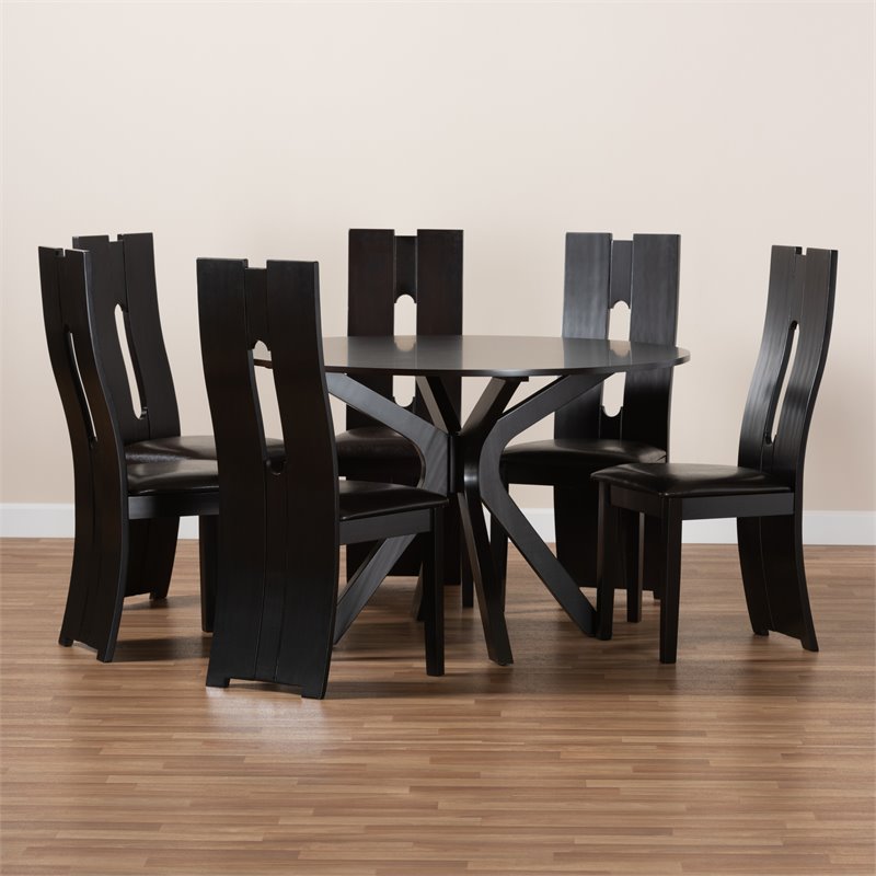 Bowery Hill Dark Brown Faux Leather  Wood 7-Piece Dining Set