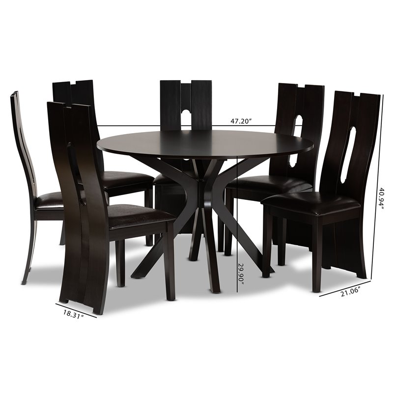 Bowery Hill Dark Brown Faux Leather  Wood 7-Piece Dining Set