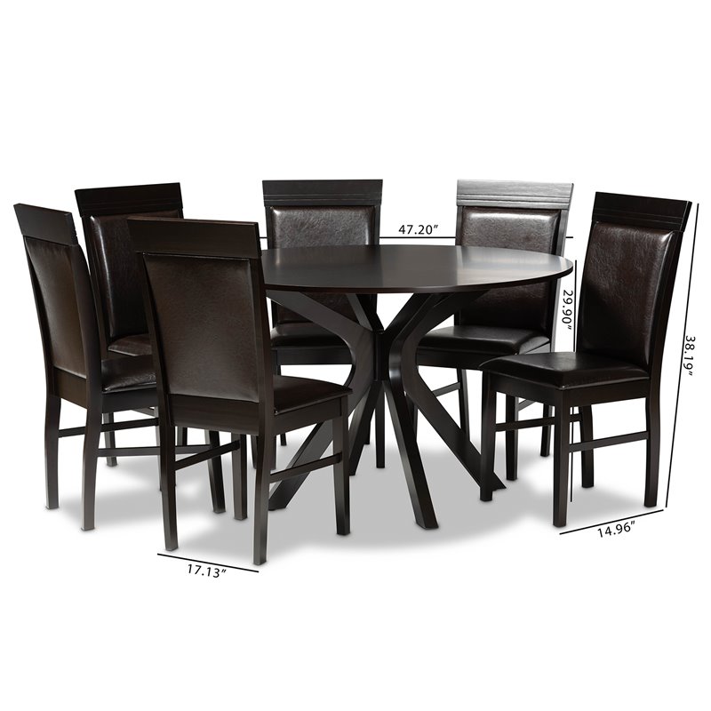 Bowery Hill Dark Brown Faux Leather Wood 7-Piece Dining Set