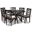 Bowery Hill Sand Fabric Dark Brown Finished Wood 7-Piece Dining Set