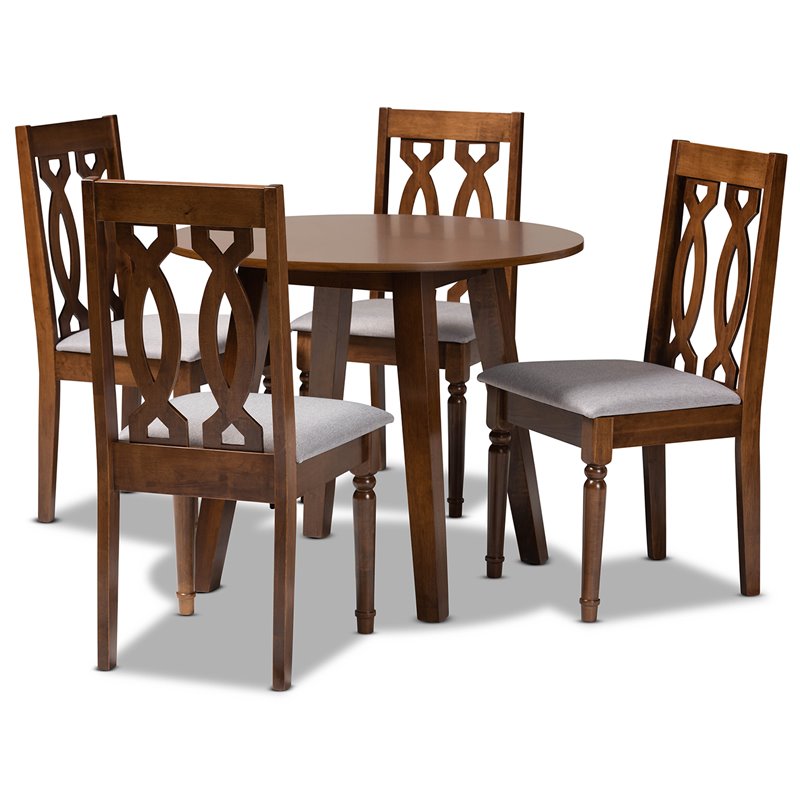Bowery Hill Gray Fabric and Walnut Finished Wood 5-Piece Dining Set