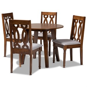 bowery hill gray fabric and walnut finished wood 5-piece dining set