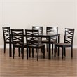 Bowery Hill Sand Fabric Dark Brown Finished Wood 7-Piece Dining Set