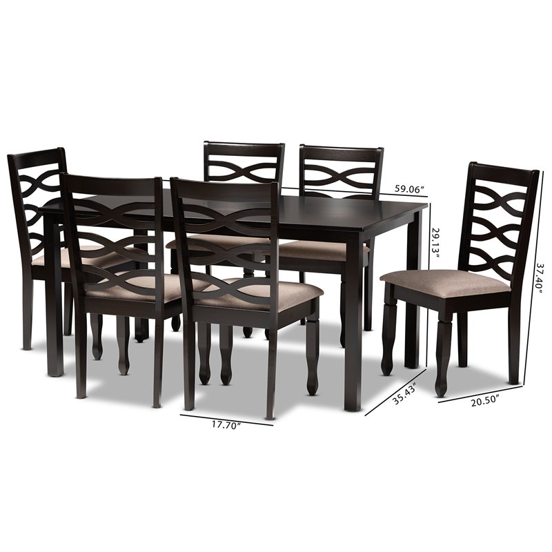 Bowery Hill Sand Fabric Dark Brown Finished Wood 7-Piece Dining Set